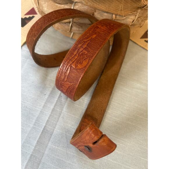 Brn Leather Western Boho Belt Embossed Animal Print No buckle Unisex - Picture 6 of 10